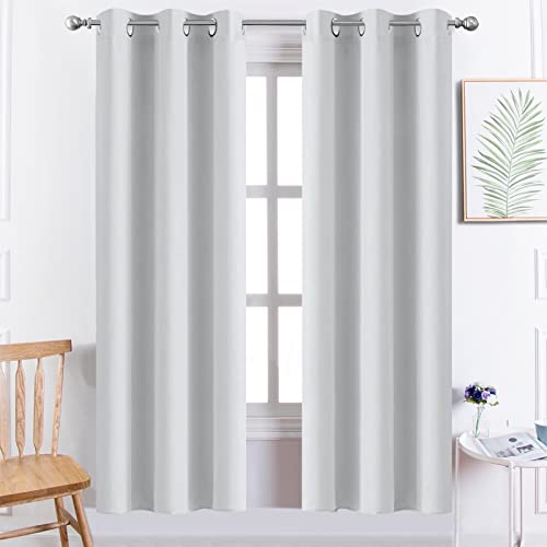 Yakamok 72 Inch Length 100% Blackout Curtains for Bedroom, Light Blocking Drapes Room Darkening Thermal Insulated Solid Grommet Panels for Living Room(38Wx72L, Greyish White, 2 Panels)