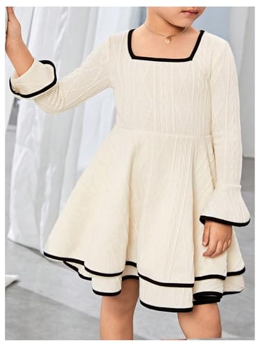 SOLY HUX Toddler Girl's Dress Square Neck Bell Long Sleeve A Line Layered Ruffle Short Dresses2
