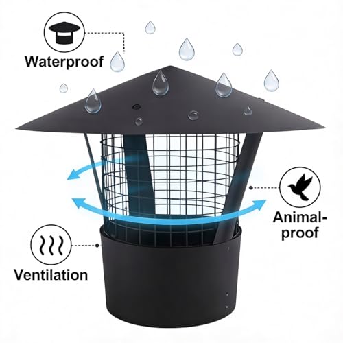 Sombrerete Chimenea 200mm de Acero Inoxidable 304 Negro para Techos 7
