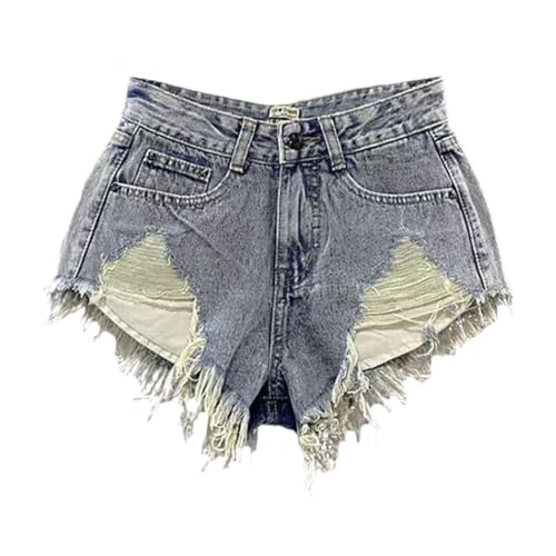 Jean short femme mini taille haute ourlet effiloché en polyester confortable