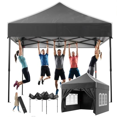 Devoko Pavillon 3x3 Wasserdicht Stabil Winterfest, Steiler Giebel, Faltpavillon mit Seitenwänden, UV Schutz 50+, Partyzelt Höhe Verstellbar, Grillpavillon für Gärten, Innenhöfe, Camping. Dunkelgrau