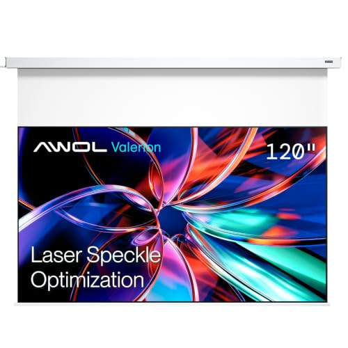 AWOL Valerion 120" PureVision Motorized Projector Screen, Laser Speckle Reduction, Auto-Sync with Projector, 4K/8K UHD Ready, 20" Adjustable Drop, Black Backing for Enhanced Contrast, Long Throw Only