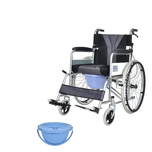 車椅子車折りたたみ軽量小型高齢者トイレ付き多機能麻痺歩行車 (グレードアップした折りたたみハンドルと軽量アルミ合金ホイール 取り外して洗えるダブルシートクッション【排便・排泄時に使用可能】)