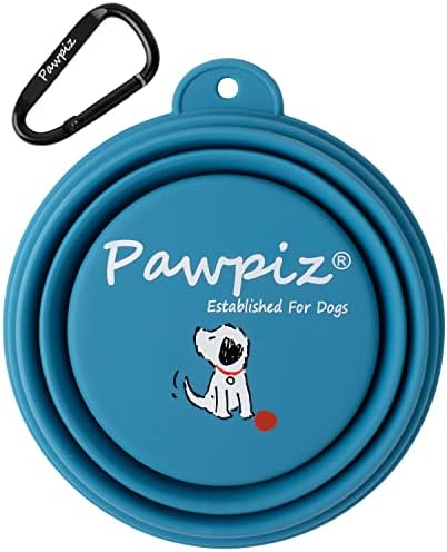 Pawpiz Collapsible Dog Bowl | Dog Travel Bowl with Cute Puppy Design & Carabiner | BPA-Free, Food-Grade, Foldable Silicone Bowl | 450ml | Gift for Small & Medium Pets | UK Brand (Boston Blue)