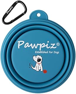 Pawpiz Collapsible Dog Bowl | Dog Travel Bowl with Cute Puppy Design & Carabiner | BPA-Free, Food-Grade, Foldable Silicone Bowl | 450ml | Gift for Small & Medium Pets | UK Brand (Boston Blue)