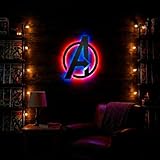 Cartel neon-led inspirado logo Avengers Vengadores luz pared - Letrero luminoso para colgar en la pared inspiración Marvel los vengadores Personalizable