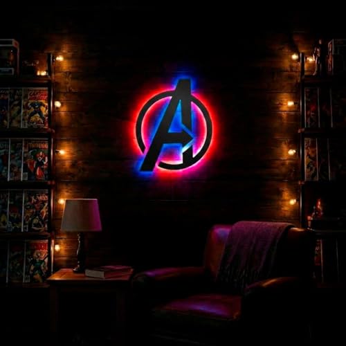 Cartel neon-led inspirado logo Avengers Vengadores luz pared - Letrero luminoso para colgar en la pared inspiración Marvel los vengadores Personalizable