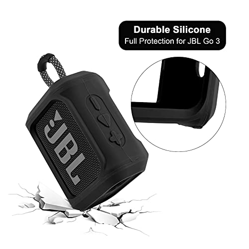Image of Silicone Case for JBL Go 3 Portable Speaker with Removable Strap for Bike Golf Cart Travel Carrying Case Protective Sleeve Speaker Cover (Black)
