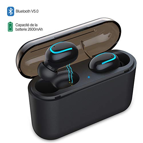 MINLUK - Auriculares inalámbricos Bluetooth 5.0 2600 mAh 120 h reducción de ruido, larga autonomía IPX5 impermeable auriculares Bluetooth estéreo para iPhone 6 7 8 X Samsung Sony iPad Tablet Airpods