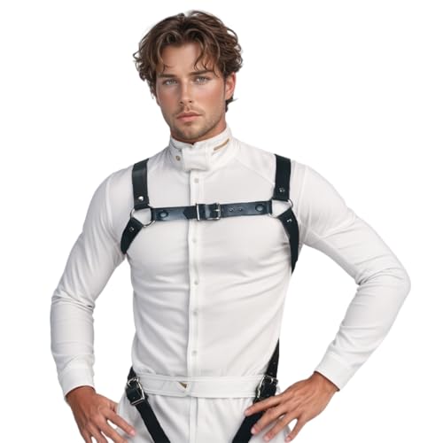 Men's Half Body Chest Belt Adjustable Faux Leather Belts with Buckles Rave Costume Punk Leather Body Cage for Men3