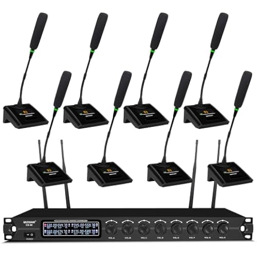 8 Channel Wireless Conference Microphone System, UHF Gooseneck Mics Set