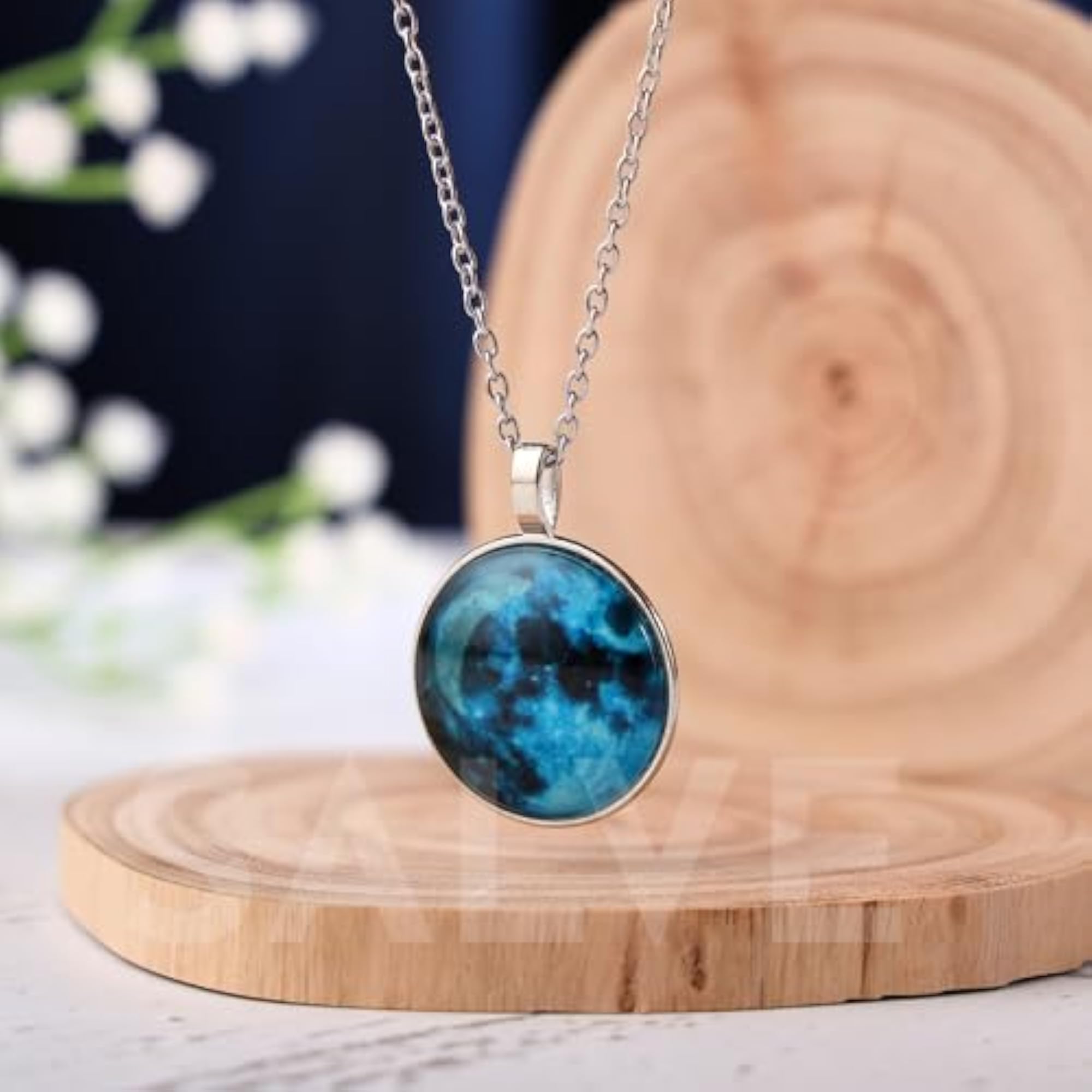 Glow in The Dark Full Moon Pendant Celestial Necklace