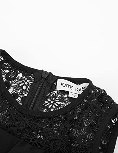 Girls Cold Shoulder Ruffle Trim Lace Patchwork Party Dress With Belt Black 8Y #TOP2