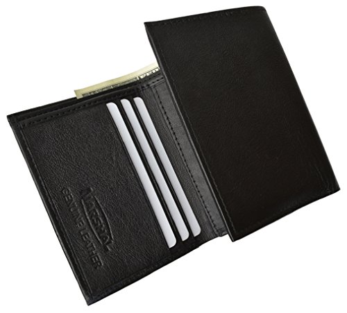 Leather Men Tri Fold Wallet with (6) Credit Card Slots and inside window ID Black by Marshal®4