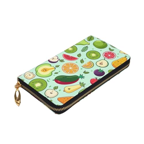 Women's Long Cash Wallet, PU Leather Elegant Clutch Change Purses with Zipper, Travel, Gifts (Fresh Fruits and Vegetables Print)3