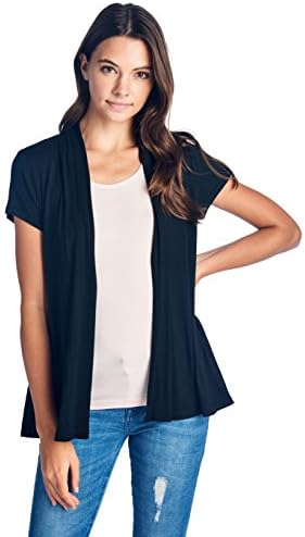 Women's Short Sleeve Extra Soft Bamboo Casual Lightweight Cardigan - Made in USA (X-Large, Black)