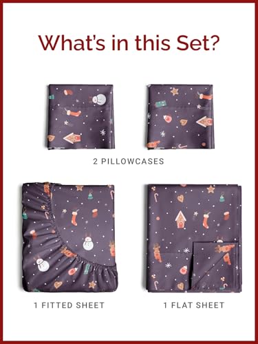 Full Christmas Night Sheet Set - Holiday Xmas Pattern Bedding Set - Deep Pockets - Snug Fit - 4 Piece - Wrinkle Free & Easy Care - Comfy Festive Winter - Holiday Sheets for Women, Men, Kids & Teens