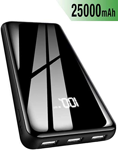 KEDRON Powerbank 25000mAh 2019 Neu Glasoberflächen Externer Akku mit 2 Eingänge und 3 Ausgänge Handy Power Bank für Smartphones, Android-Telefon, Tablett