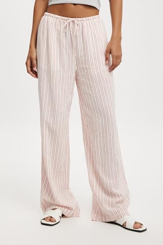 Women Y2k Low Rise Beach Pants Trendy Striped Drawstring Elastic Waist Loose Wide Leg Pants Casual Long Trousers4