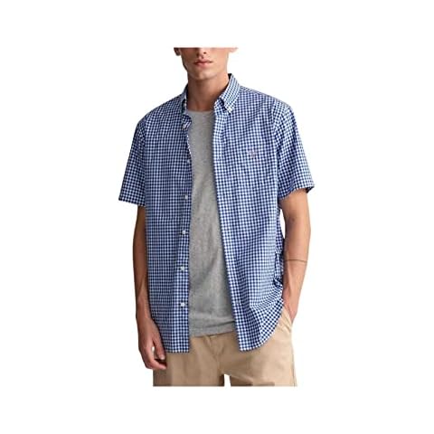 Camisa de algodón GANT Reg Broadcloth Gingham SS BD, College Blue, 3XL Cover