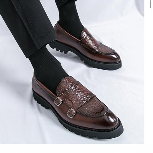 Mens Matt Leather Double Monk Strap Lug Sole Platform Business Loafers Modern Classic Slip on Chunky Heel Comfortable Non Slip Formal Dress Shoes for Wedding Work Party4