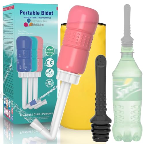TONELIFE Kit Com 2 Bidês Portáteis Para Viagem, Rosa + Preto, Para Mochila E Camping, 300Ml (10,6Oz) - Ideal Para Higiene Vaginal, Recuperação Pós-Parto E Uso Hospitalar.