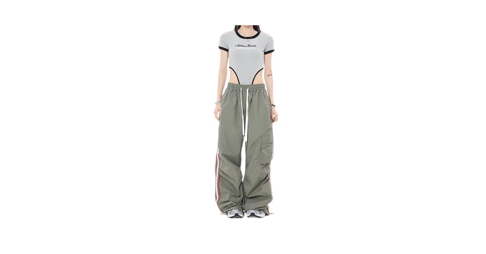 Ponitrack Cargo Parachute Pants Baggy Sweatpants for Women