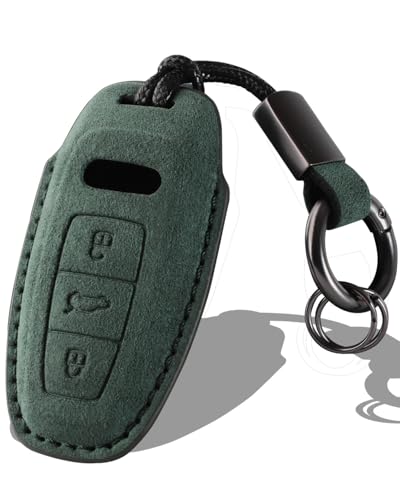 XMZAIMY for Audi Key Fob Cover with Keychain Fit for Audi A3 A6 A7 A8 Q7 Q8 S3 S6 RS6 RS7 Smart Keys Case Protector suede (Green, Style B)