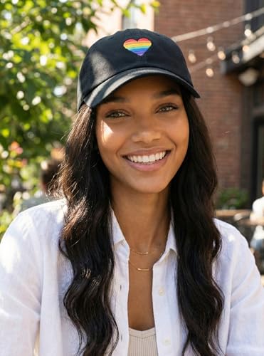Funky Junque Classic Vintage Dad Hat – Adjustable Cotton Baseball Cap with Relaxed Fit & Timeless Everyday Style - Rainbow Heart - Black