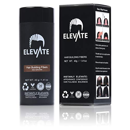 ELEVATE Hair Fibers 100% Natural Keratin Hair Fibers Instantly Thickens Thinning or Balding Hair for Men and Women - Natural Hair Loss Concealer (40 Gram, Medium Brown)
