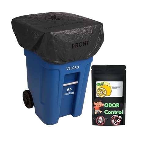 trash smell buster Trash Can Smell Eliminator Cover Odor Eliminating Bag with Optional Straps Lemon Scented Durable Chemical Free 64 Gallon 2 Pack