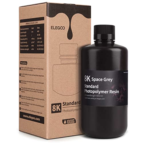 Image of ELEGOO 8K Standard Photopolymer Resin 405nm 3D Printer Resin Best for Saturn 2 8K LCD 3D Printer Space Grey 1000G