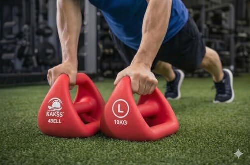 Image of Kakss 4BELL Multipurpose Gym Equipment 4-in-1 Dumbbell, Kettlebell, Push-Up Bar & Med Ball, Compact Home Workout Tool for Men & Women,(ONE PIECE) (10kg Red)