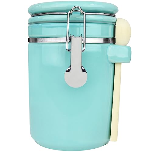 Blue Donuts 40 Oz Ceramic Airtight Jar, Ceramic Airtight Food Storage Containers, Ceramic Kitchen Canisters, 1182 Ml Airtight Jar, Flour Jar With Lid, Food Storage Containers For Pantry, Turquoise #TOP8