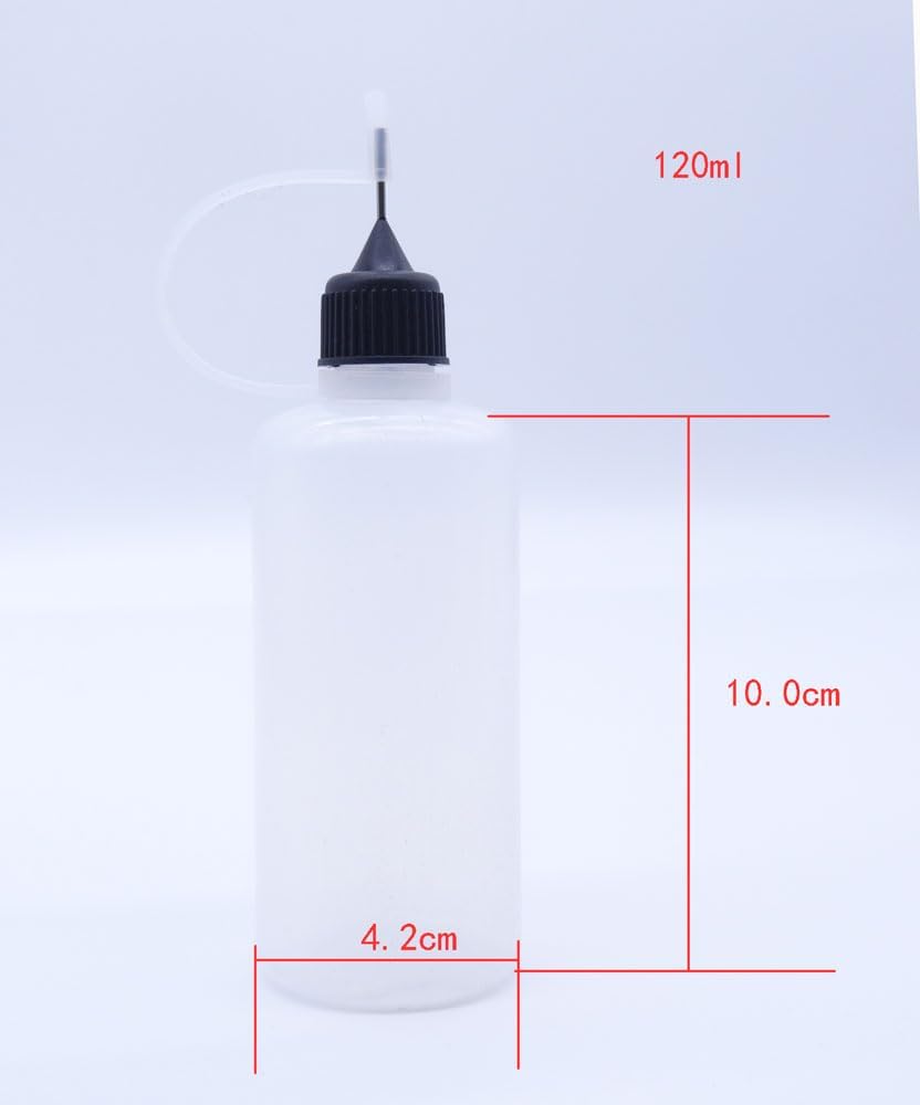 120ml Empty Plastic Dropper Bottles with Needle Tip Applicator, 4 OZ Squeezable PE Bottles with Funnels for DIY, painting, quilting and crafts (Black, 100sets + 10pcs funnels)