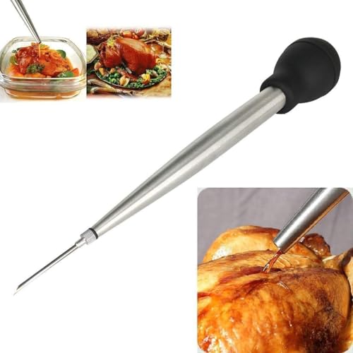 Stainless Steel Turkey Baster Syringe, Flavor Injector Needle,With Cleaning Brush- Easy to clean, Rubber Bulb