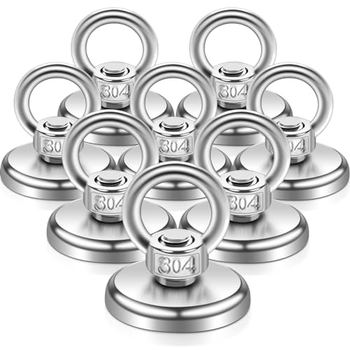 8 Stück Magnete Extra Stark Groß 55kg,36MM Magnetfischen Angelmagnet mit Loch,Neodym Magnet Extra Starke mit Heberinge und Schrauben für Magnetfischen Camping Industrie Magneten Kreuzfahrt