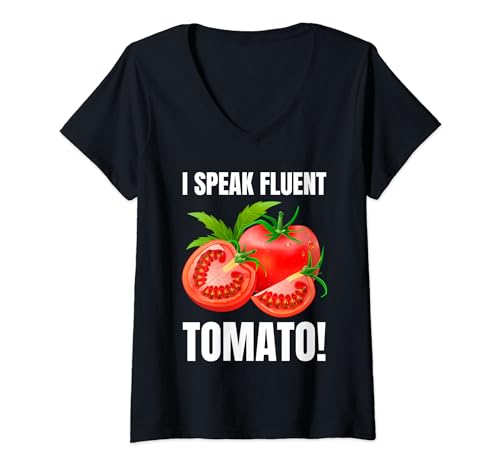 Mujer ¡Hablo tomate con fluidez! Jardinería divertida y agricultor de tomates Camiseta Cuello V