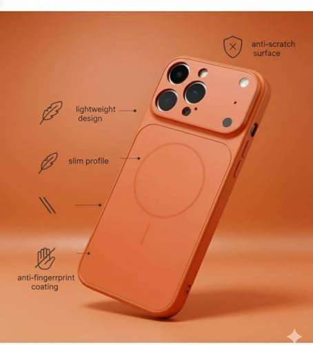 Image of for iPhone 12 Pro Max |Convert to 17 pro /17 Pro Max Style Premium Back Glass Converter Cover Magnetic Case for iPhone 12 Pro Max |Convert to 17 pro /17 Pro Max (Orange)