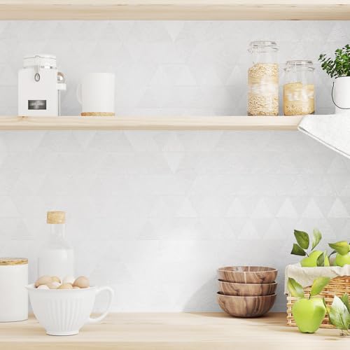 Wallderful White Contact Paper White Embossed Wallpaper Peel and Stick Textured Geometric Wallpaper Damask Triangle Wall Paper for Bedroom Kitchen Backsplash Cabinet Countertops Living Room 15.75"x78"