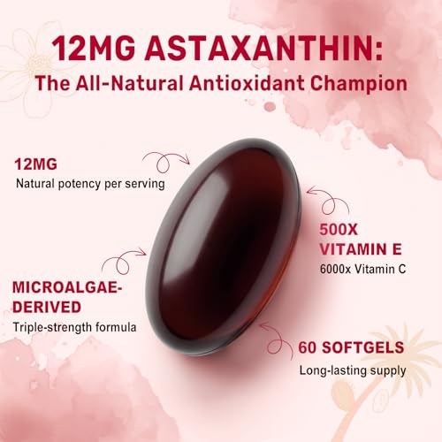BEWORD Astaxanthin 12mg with MCT Oil, 60/120 Softgels 2-Month Supply | Premium Antioxidant Supplements | Natural Microalgae, Triple Strength | Supports Skin & Eye Health | Non-GMO, Gluten & Soy-Free — view 3