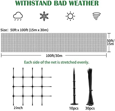 Heavy Duty Bird Net - 25' x 50' Chicken Coop Netting, 2" Mesh, Ideal for Garden, Aviary, Pests, Deer, Fruit Trees