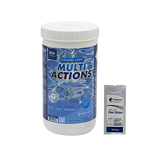 EDG by AQUALUX Chlore MULTIACTIONS Pastilles 20g - 1kg | Chlore Lent Stabilisé Multiaction - Désinfection Régulière Multifonction - Dissolution Lente + 10...