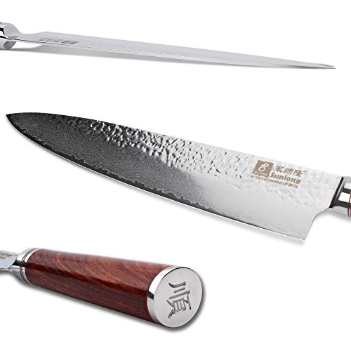 Sunlong Gyuto Chef Knife 10'' - Japanese Hammered Damascus Steel -Pro Kitchen Knife - Razor Sharp Knife - Natural Bloodwood Handle #TOP1