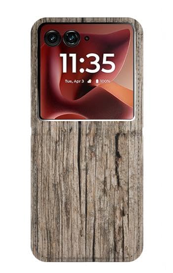 Étui en cuir Motorola Razr 50 Ultra imprimé bois au style raffiné
