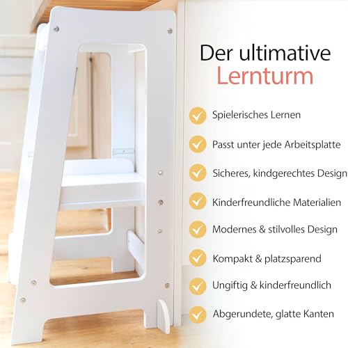 Foto von Montessori Lernturm ab 1 Jahr Höhenverstellbar Kinder Tritthocker Weiss