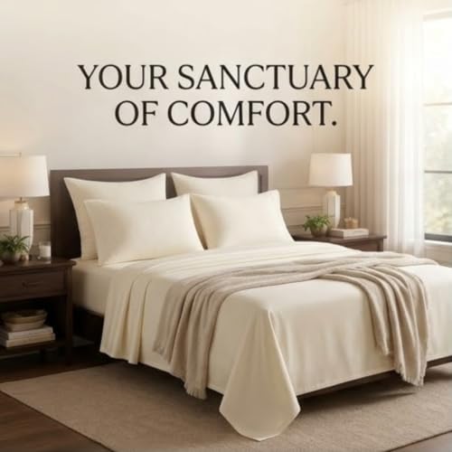 Image of Egyptian Cotton Feel Full Size Flat Bedsheet with 2 Pillow Covers | 1000 TC Soft & Breathable | Ivory Solid Pattern for Bedrooms and Hotels Use (Size: 90 x 100 Inch)