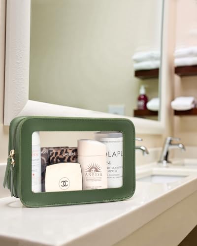 Image of LETGO Clear Makeup Bags, TSA Approved Toiletry Bag with Zipper, Travel Makeup Organizer Fit Carry-on Travel Essentials,Small Cosmetic Bags Pouch for Women Men (Clear-Vintage Green)
