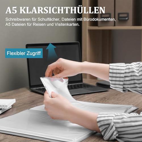 50 Stück Prospekthüllen A5, 160µ Klarsichthüllen A5 aus PP-Kunststoff, glasklar, Ideal für Dokumente, Akten & Präsentationen