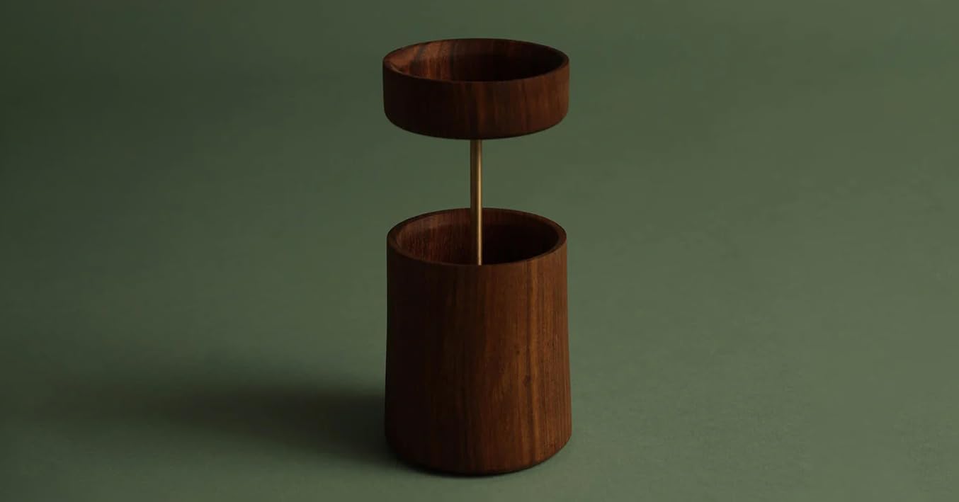 OBJECTRY Two-Tier Pen Stand – Handcrafted Solid Wood & Genuine Brass Desk Organizer – Matte Finish – Modern Brown Pen Holder for Office, Study & Home – Dimensions: 3" x 7"